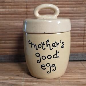 Vintage English Stoneware Covered Egg Cup “Mother’s Good Egg” Made in England